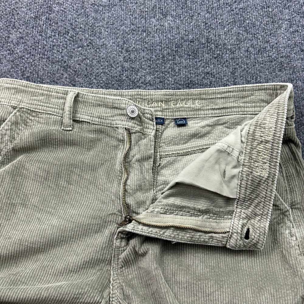 American Eagle Cargo Pants Womens 10 Green Tan Corduroy Wide Leg Skater Baggy - Picture 3 of 16